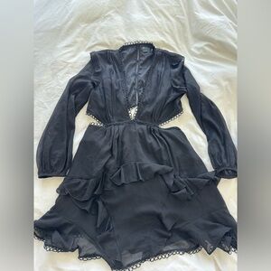 ASOS Black Long-Sleeve Cutout Ruffle Midi Dress